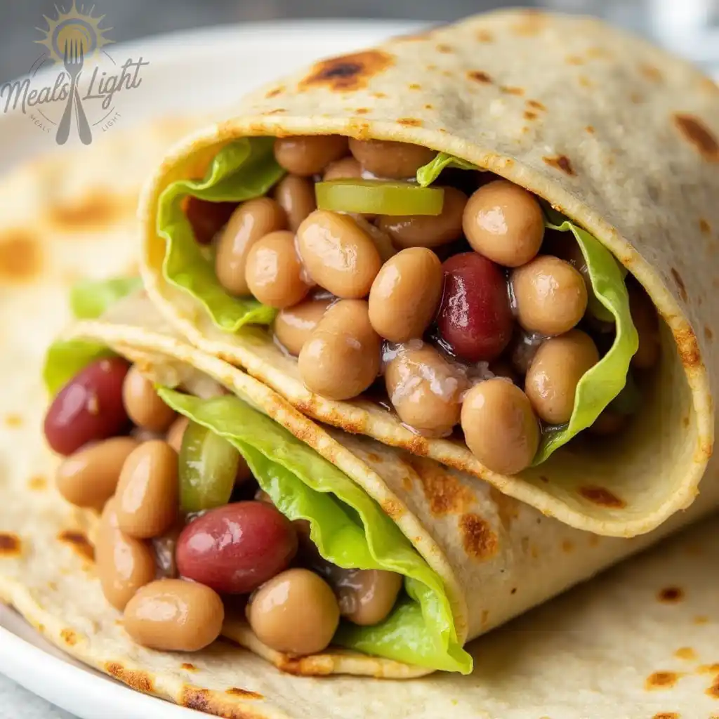 Two grilled vegetarian burritos filled with beans, avocado, and cilantro, served on a white plate with lime wedges.