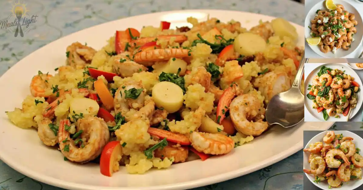 Colorful seafood mix with shrimp, scallops, and fish, seasoned and ready to cook.