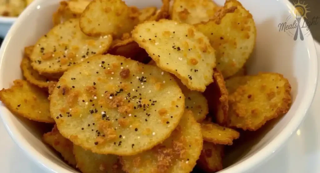 Crispy homemade jalapeño chips served in a bowl with a sprinkle of seasoning.