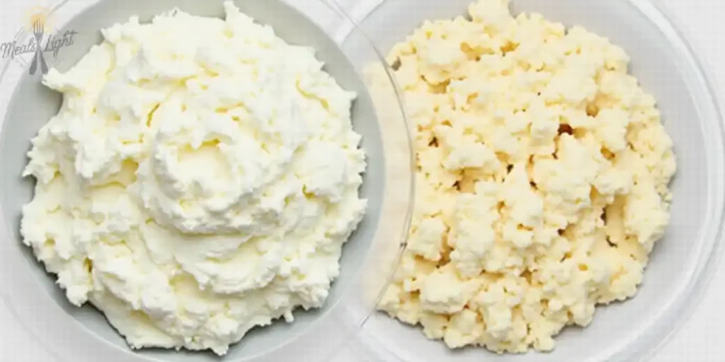 Two bowls filled with creamy white and slightly yellow soft cheese varieties.